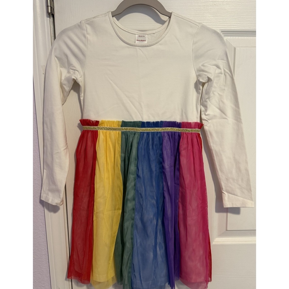Hanna Andersson Rainbow Tulle Party Dress Girls 8 Long Sleeve Colorful Twirl